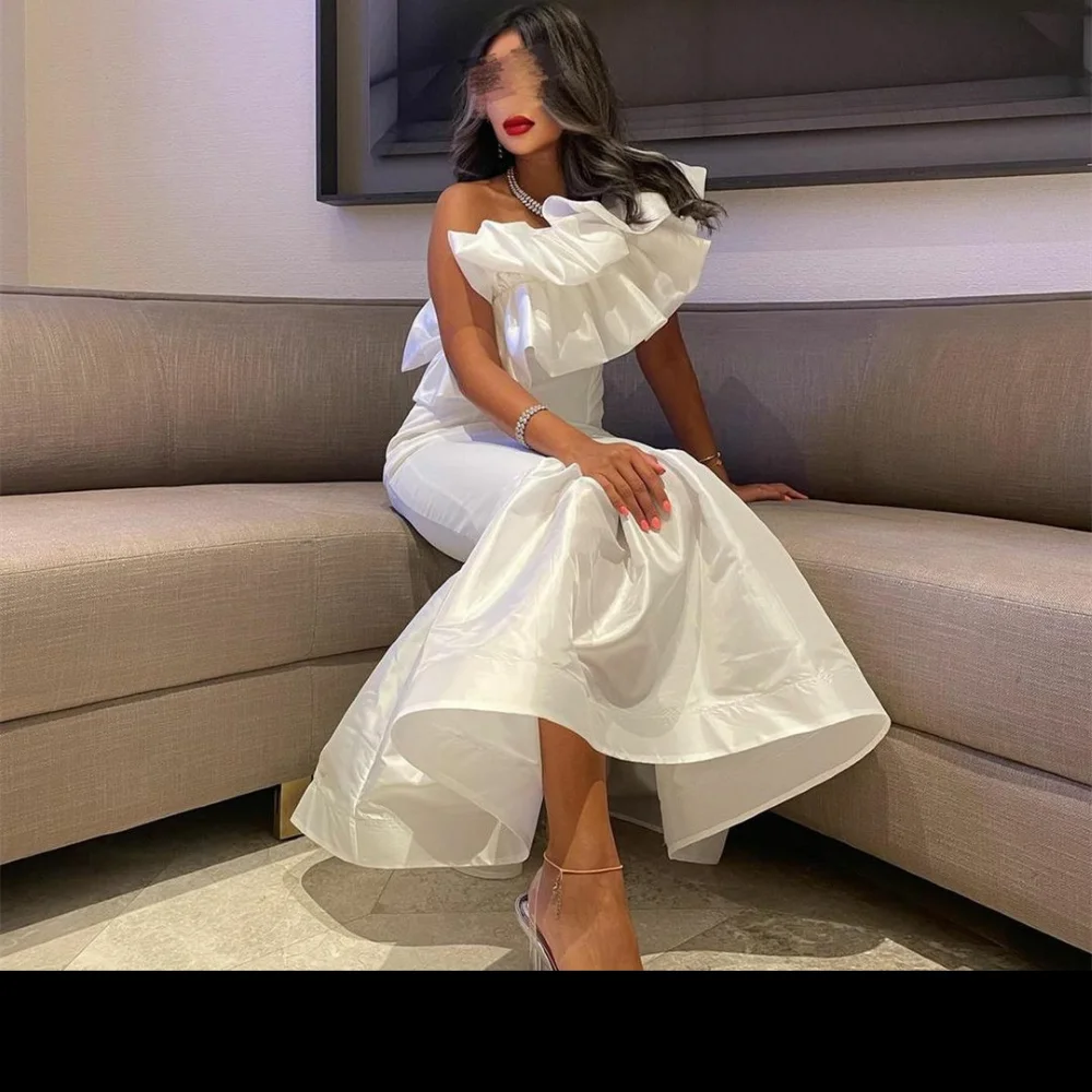 

FLORINE TULIRAIN Satin Summer Trumpet Ankle-Length Evening Dress Elegant One-Shoulder Pleat Gown For Charming Sexy Women 2023