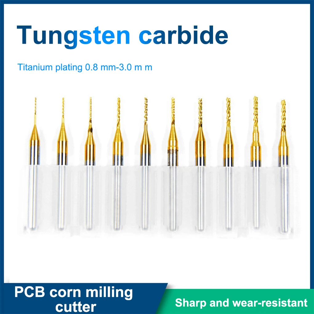 

10pcs/Set 0.6-3.175mm Carbide PCB Milling Cutter Set 3.175mm Shank PCB Machine Engraving Bit End Mill