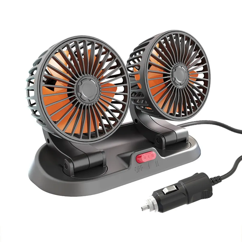 

USB Car Fan Double-head 360 Degree Adjustable Air Cooling Strong Wind Low Noise Air Fan Two Speed Control Cooler Electric Fan