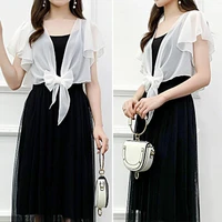 summer cardigan trendy front lace up ruffle sleeve female clothes lady cover up chiffon shawl