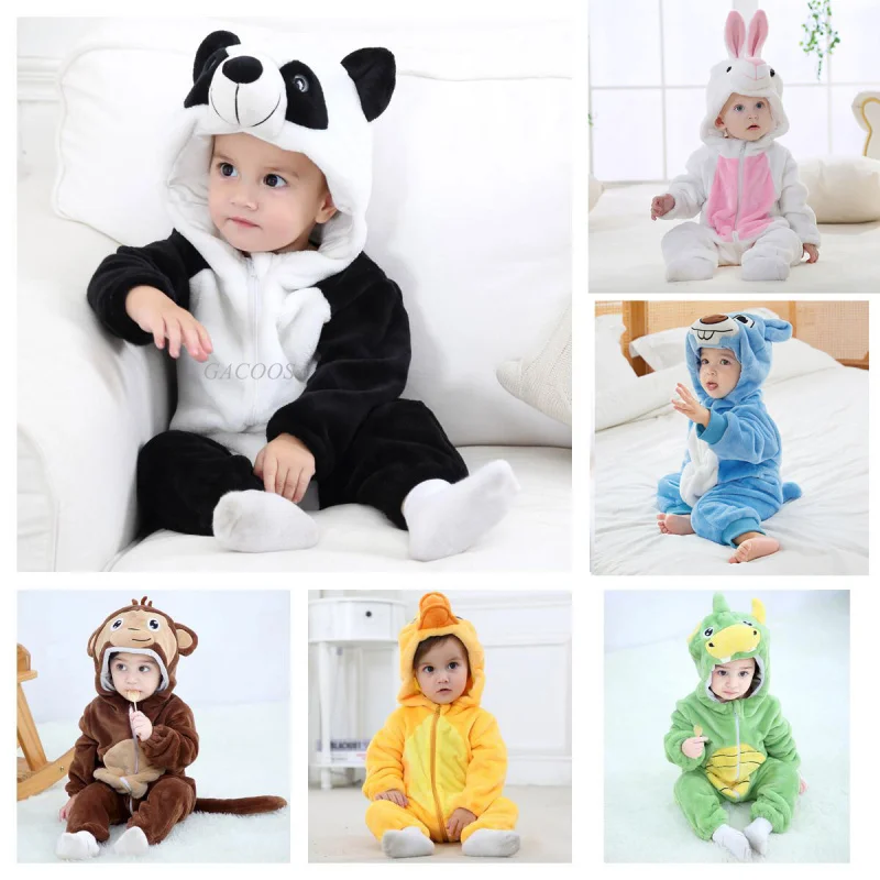

Cute Cartoon Flannel Baby Rompers Monkey Lion Panda Pajamas Cotton Baby Boy Girls Animal Costumes Baby Jumpsuit Kigurumi Outfits