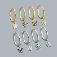 925 sterling silver cute multicolor butterfly drop earrings for women simple ins crystal zircon cz earrings fine jewelry gifts