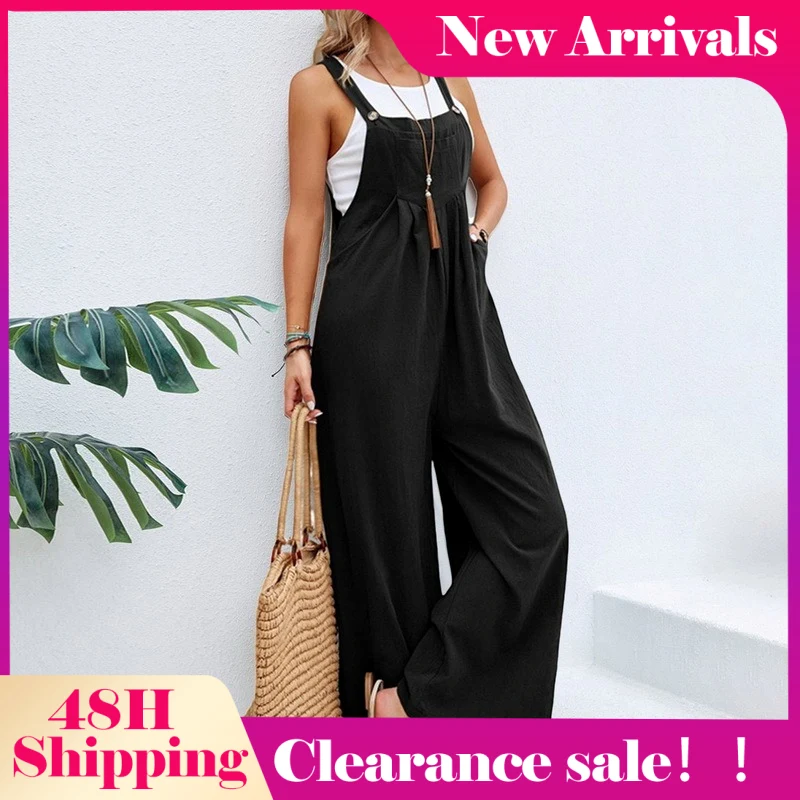 

2023 New Fashion Women'S Loose Pants Solid Color One-Piece Pants Bib Overalls Women'S Trousers Overalls Casual Retro Overalls