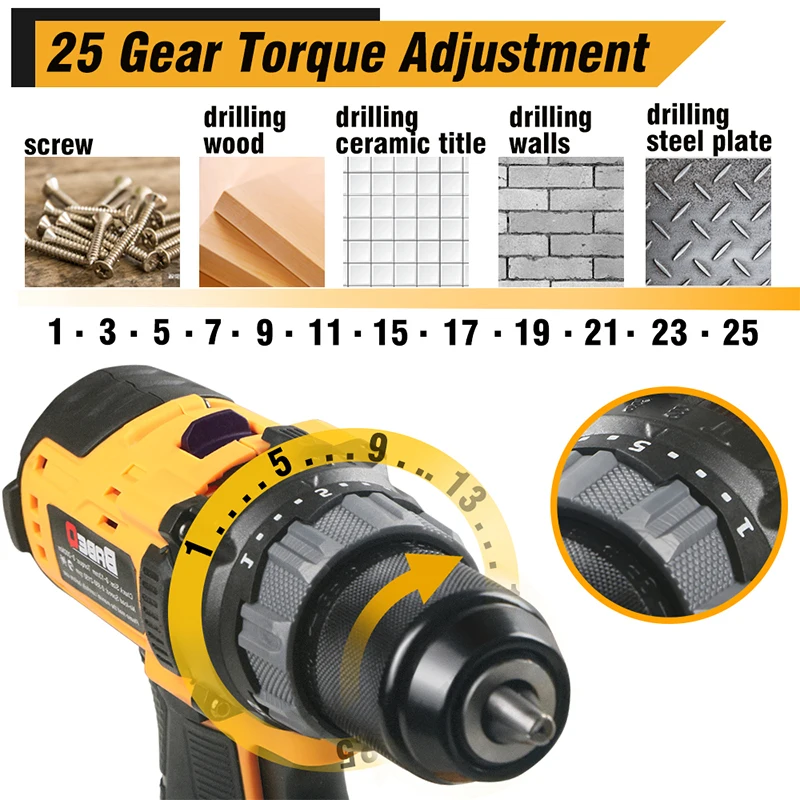 Набор электродрелей 13 мм с бесщеточной ударной дрелью крутящим моментом 25 + 3