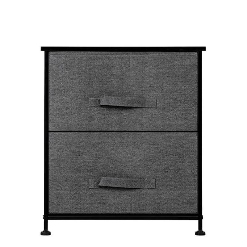 

2 Drawers - Bedside Table, Wooden Top, Easy-Open Fabric Box - Storage Unit In Bedroom, Hallway, Entrance - Textured Print, Grey
