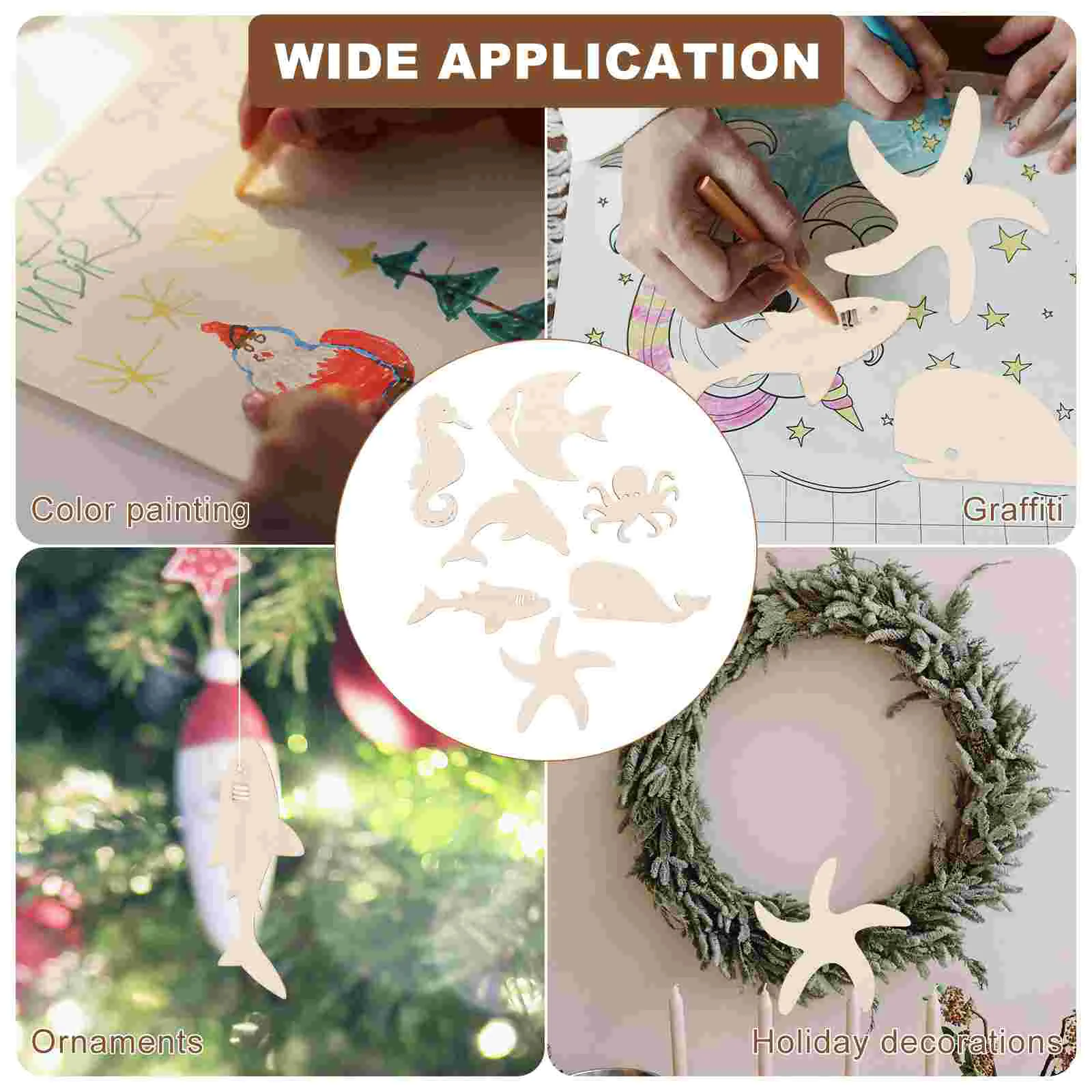 28 шт. Декор животное каракули морские деревянные чипсы океанские животные ломтик