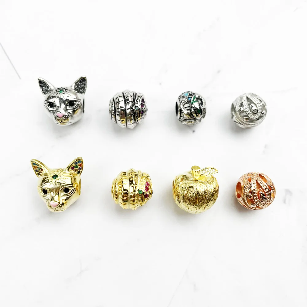 Волшебные бусины кошка змея ящерица яблоко капля воды серебро 925 пробы золотые
