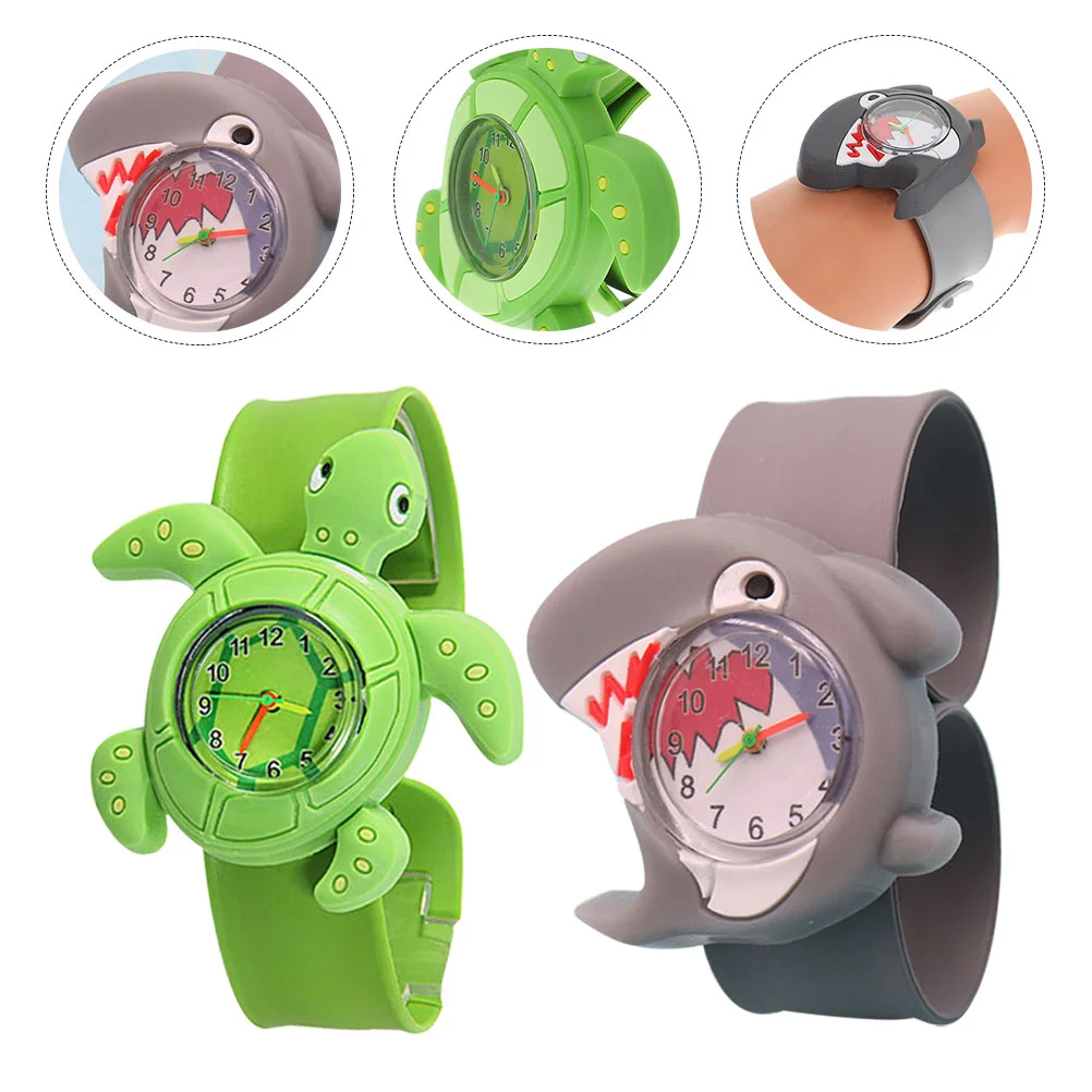 

2 Pcs Papa Watch Slap Toys Kids Bangles Girls Cartoon Watches Animals Design Gift Bands Wristbands