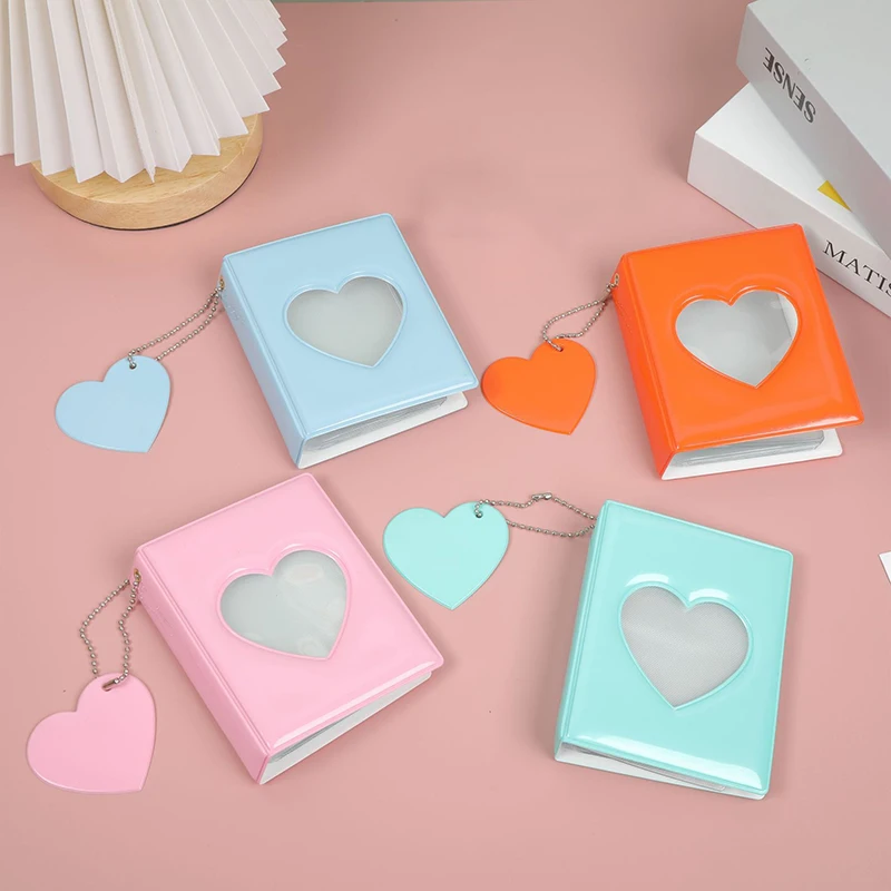 Solid Color 3-inch Photo Album Album Love Hollow Photocard Holder With Heart Pendant Kpop Idol Cards Collect Book Polaroid Album