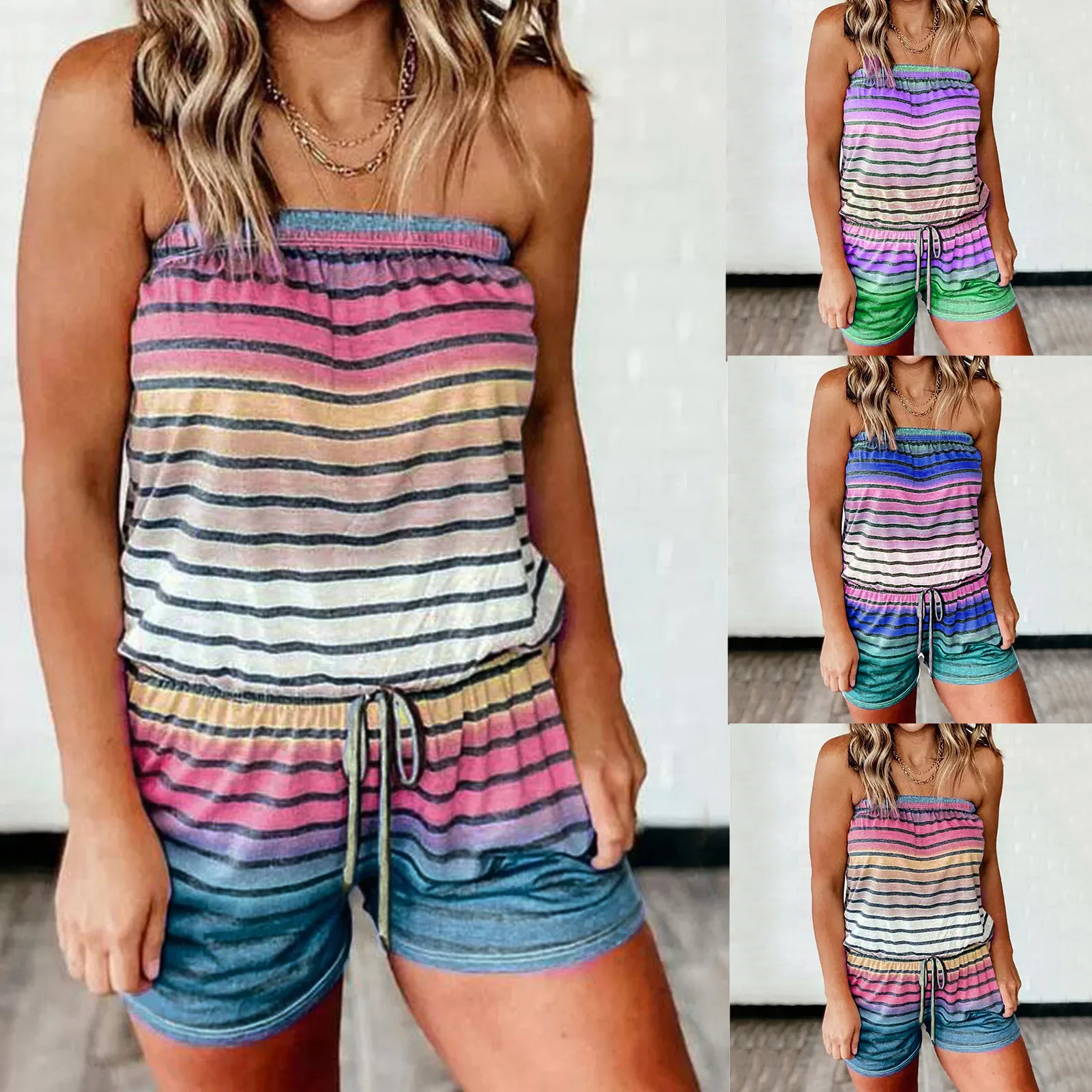 

Женский сексуальный комбинезон с лямкой на шее, с вырезом на спине, без рукавов, повседневные топы, короткий комбинезон, Свободный комбинезо...