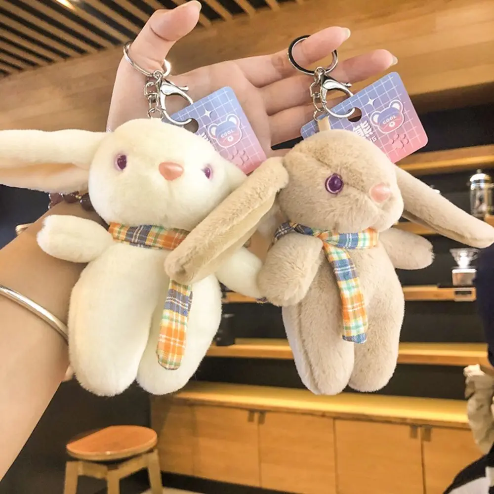 

1PC Creative Cartoon Wearing Scarf Rabbit Keychain Pendant Plush Doll Pendant Long Ears Key Chain Children Toy Gifts