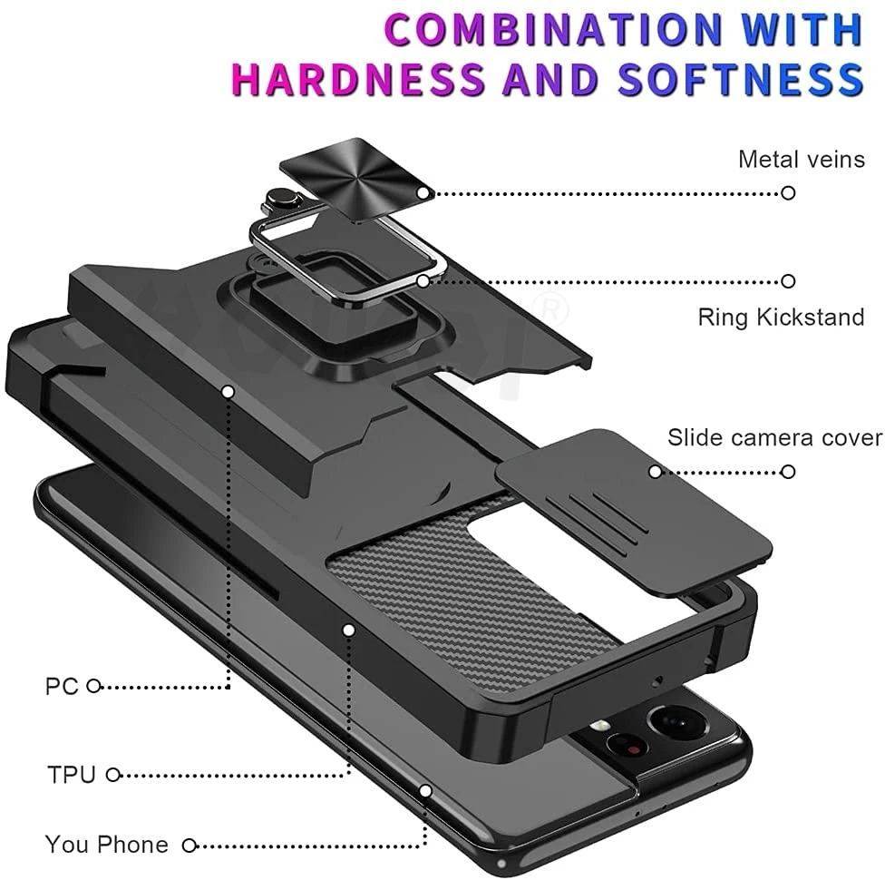 Card Holder Stand Kickstand Heavy Duty Slim Shockproof Case for Samsung S23 Ultra Note 20 Ultra S22 S21 A12 A32 A52 A72 A82 Case