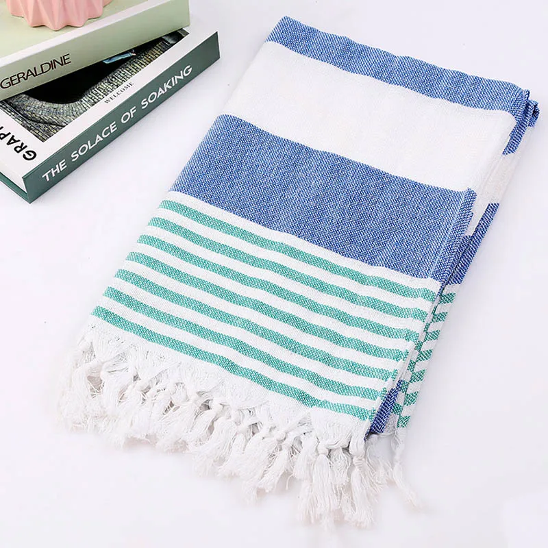 

Camping Striped Blanket Hotel Gym Travel Bath Towel Decor Home Pool Beach Cotton Turkish With Tassels Sauna