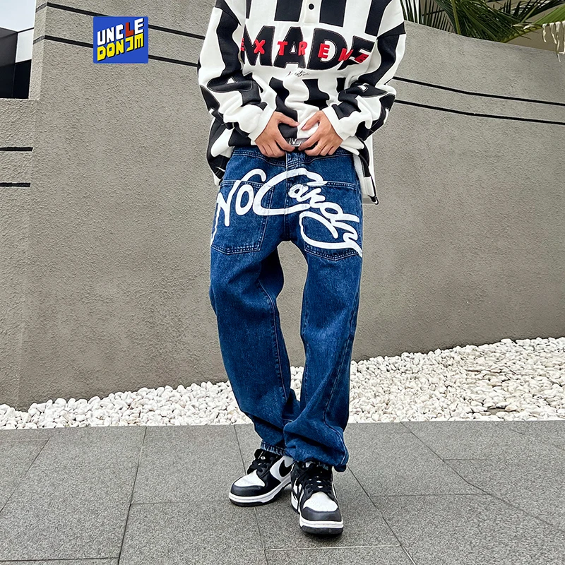 

UNCLEDONJM vintage cargo jeans men street punk fashion straight trousers mens street wear casual baggy jeans distressed jeans