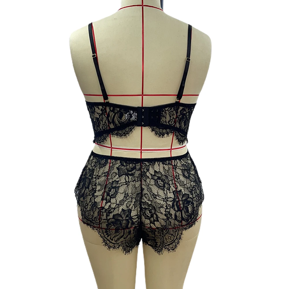 

2pcs/set Brand New Plus Size Women's Sexy Lace Lingerie Underwear Wireless Plunge Bra Knickers Set Soft And Comfortable
