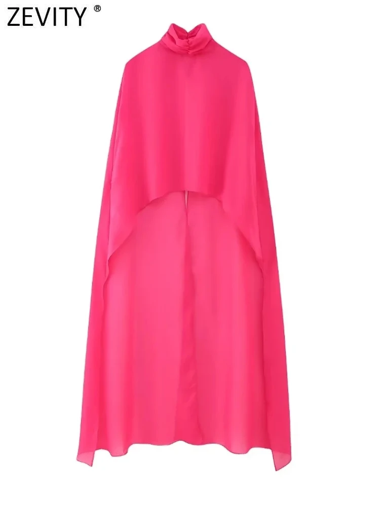 

Zevity Женская модная Асимметричная шифоновая блузка с воротником-хомутом, женская блузка, блузки, шикарная накидка, топы LS3809