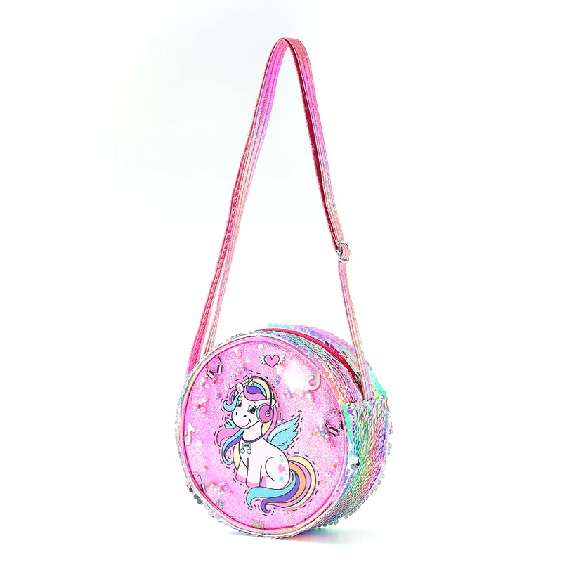 Girls Bag Kids Unicorn Handbag Small Round Sequins Crossbody Bag