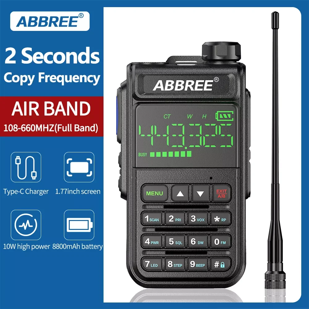 

NEW2023 AR-518 6 Bands Amateur Ham Two Way Radio 256CH Air Band Walkie Talkie VOX SOS LCD Color Police Scanner Aviation