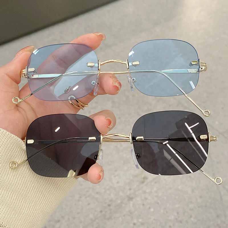 

KAMMPT New Vintage Rimless Sunglasses 2022 Fashion Retro Men Shades Eyewear Trending Luxury Brand Designer Sun Glasses for Women