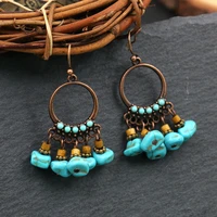 ibiza blue natural stone tassel hoop earrings for women ethnic tribal jewelry summer earrings boho beach jewelry wholesale