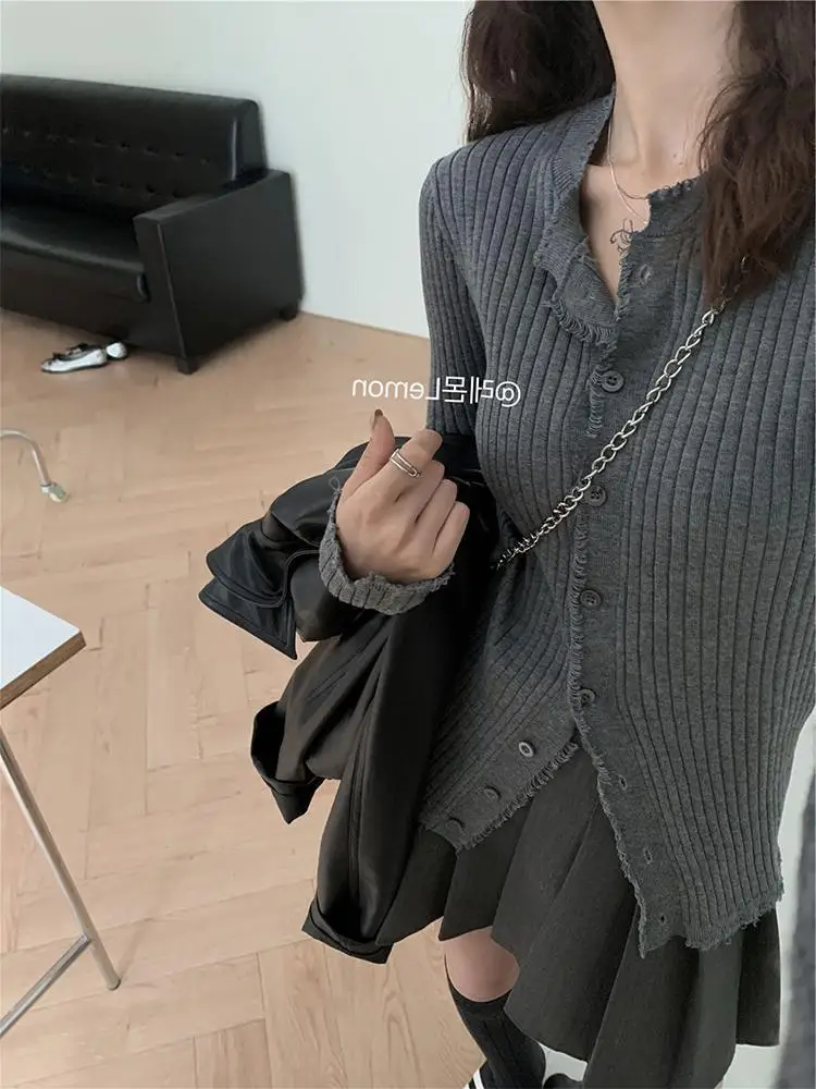 Женский трикотажный кардиган в корейском ретро-стиле с длинными рукавами и
