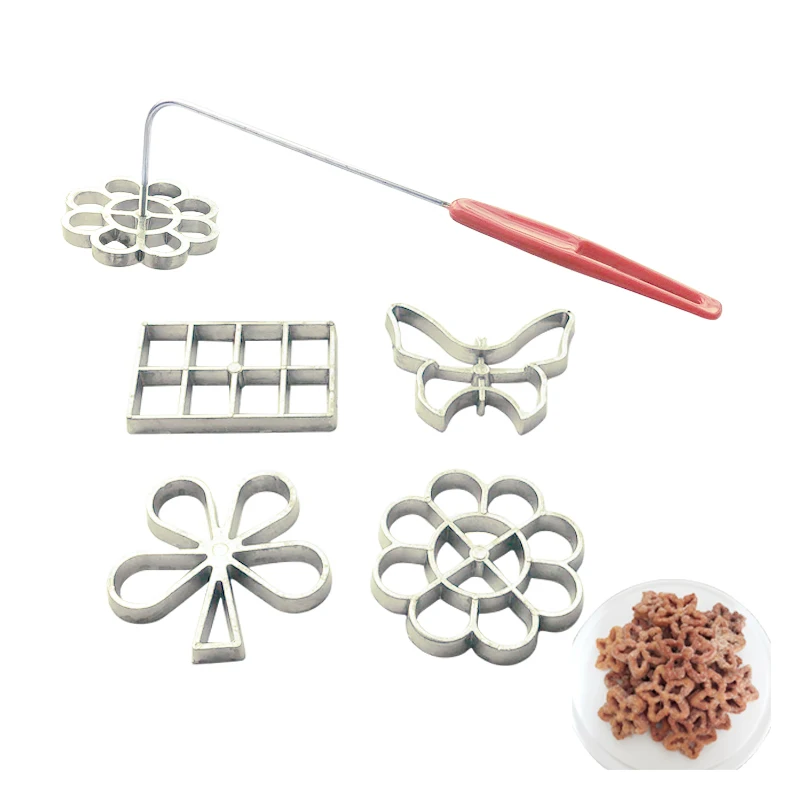 

5Pcs Cast Rosette Iron Mold Set Bunuelos Mold With Handle Timbale Molds Pastry Tools Achappam Mold Rosette Cookie Maker 0161C