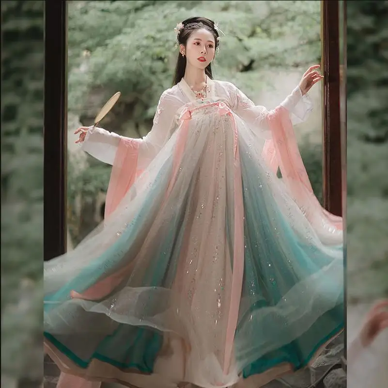 

2022 Chinese Traditional Hanfu Dress Women Ancient Tang Dynasty Princess Costume Tang Suit Folk Dance Stage Performance hanfu