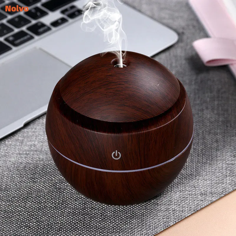 Round Cover Wood Grain USB Air Humidifier Colorful LED Lamp Air Purifier Electric Smart Essential Oil Diffuser For Home Car