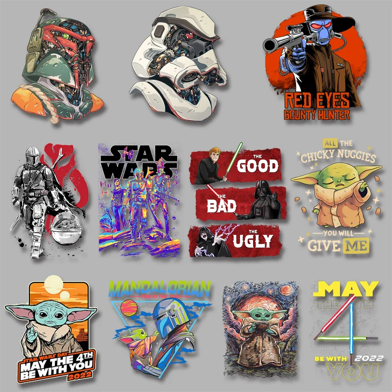 

Disney Movie Star Wars Master Yoda May the 4th BE With You Bounty Hunter Iron on Transfer Thermal Printings on Clothes