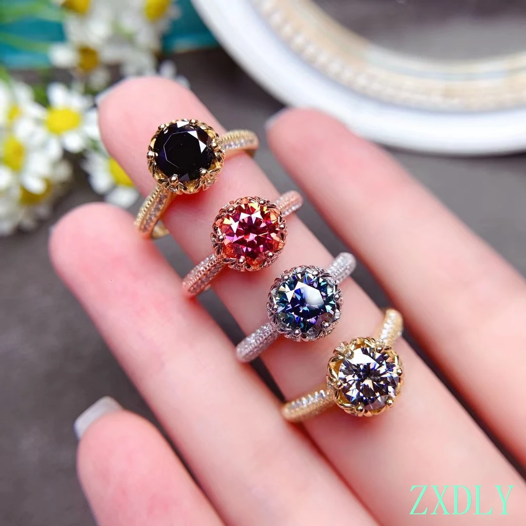 

2022 Newest Style Shiny Moissanite Ring 925 Sterling Silver 1ct White Green Pink Black Color Women Wedding Party Love Gift
