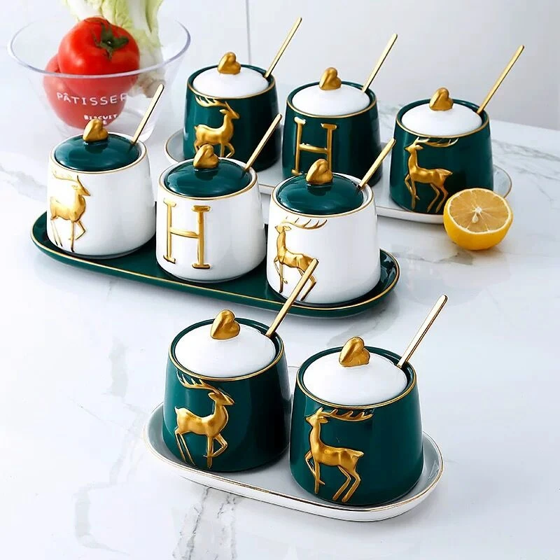 

Роскошная керамическая банка для приправ, бутылка для приправ, Женский контейнер, чаша для сахара, кухонные приправы, контейнер для хранени...