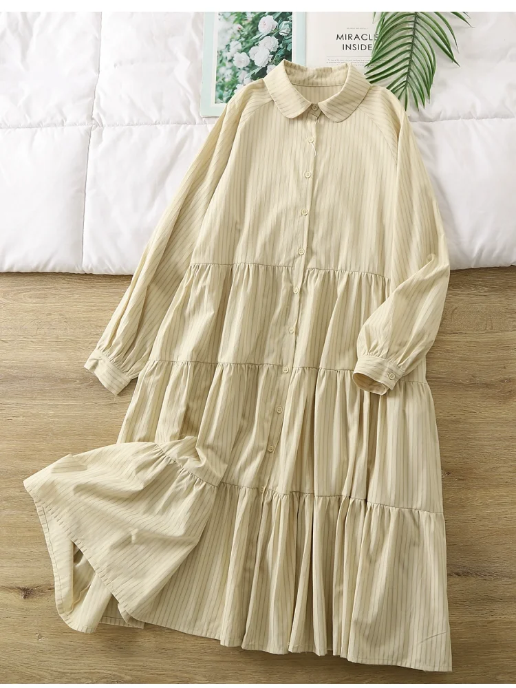 Lamtrip полосатое однобортное платье с воротником Питера Пэна и длинными рукавами