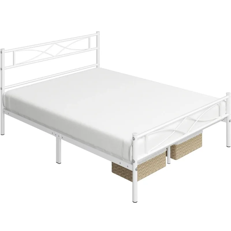 

Easyfashion Julian Curved Design Metal Bed, Full, White Beds, Bedroom Furniture
