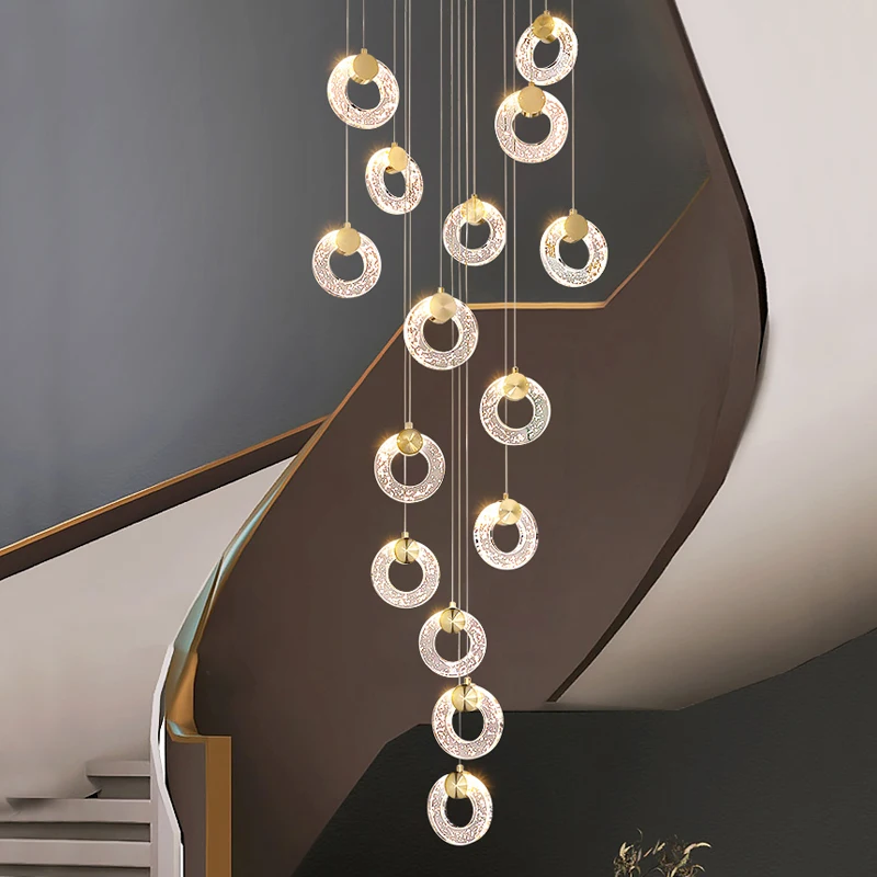 Circular Villa Staircase Chandelier Modern Luxury Crystal Led Chandelier Living Room Decorative Lamp Designer Kitchen Fixture