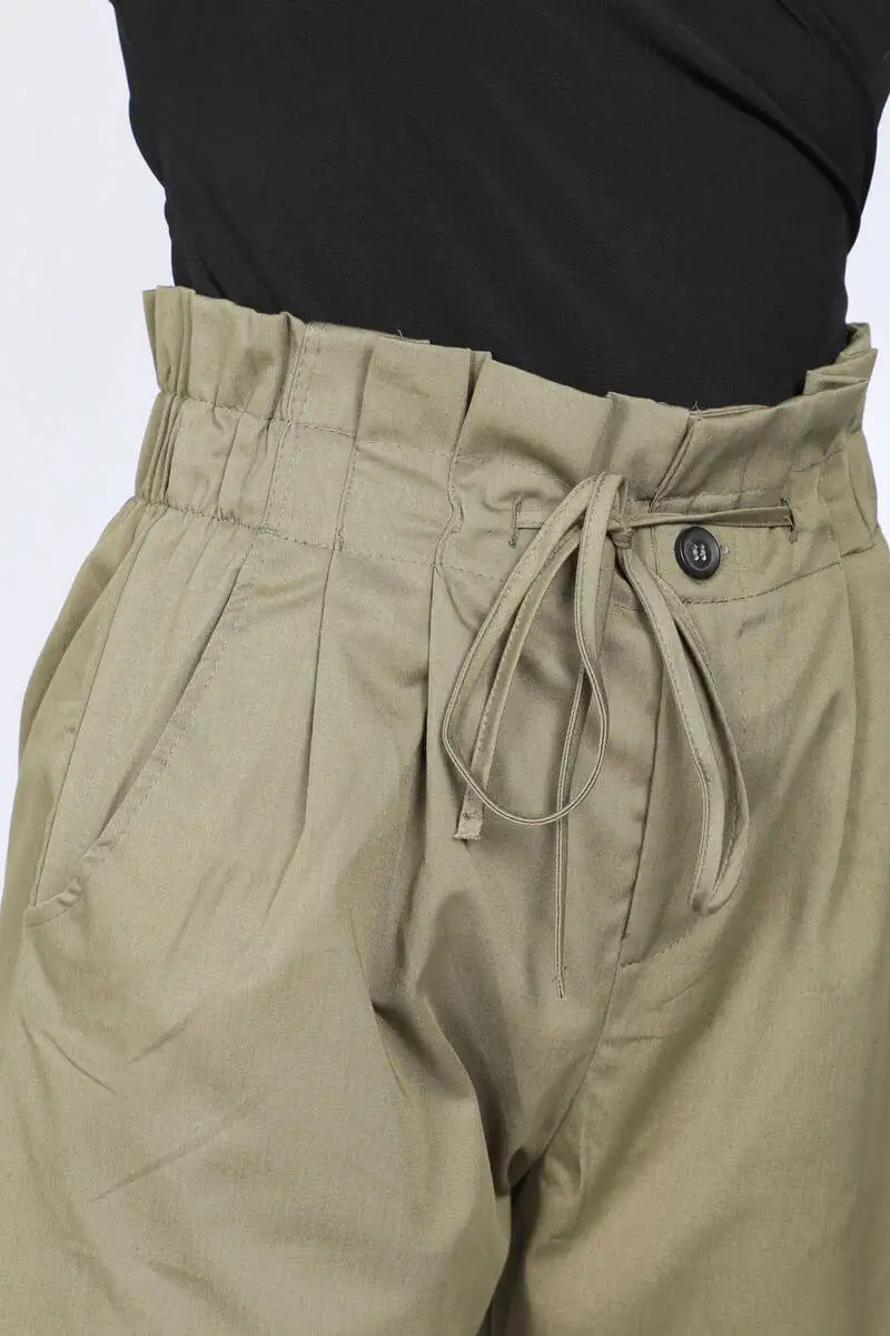

Womens Khaki Paperbag Double Leg Trousers