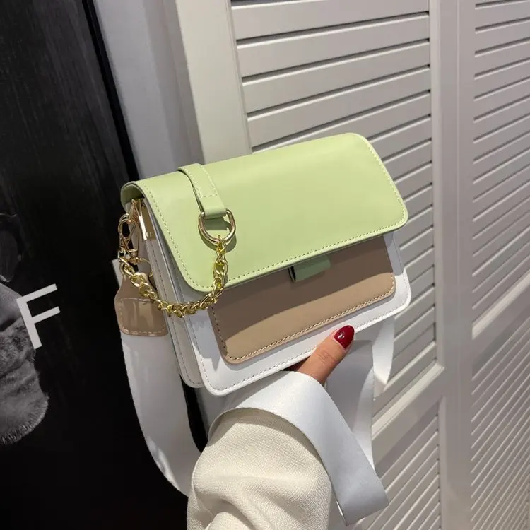 

Women's Crossbody Bag pu Leather Women's Shoulder Bag Small Fashion Simple Versatile Contrast Color Chain Flap Bag Handbag