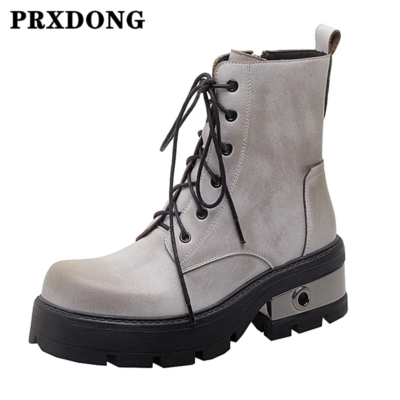 

2022 Fashion Women's Martin Boots New Autumn Winter Warm Shoes Genuine Leather Thick High Heel Platform Black Casual Ankle Boots