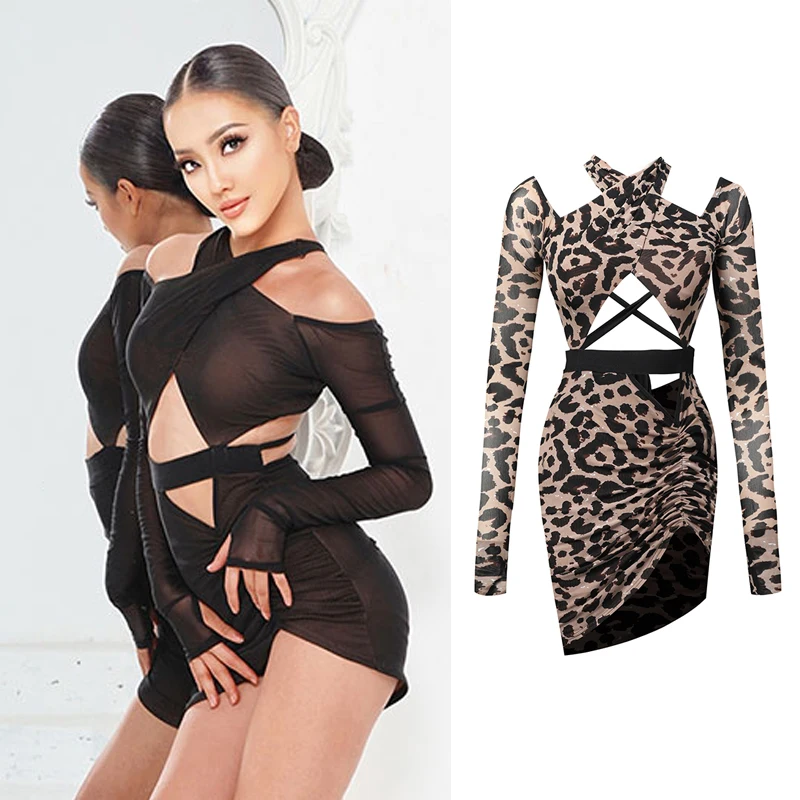 

Latin Dance Dress Female Adult Practice Clothes Sexy Leopard Dress Tango Salsa Costume Cha Cha Samba Rumba Dancing Wear DNV15473