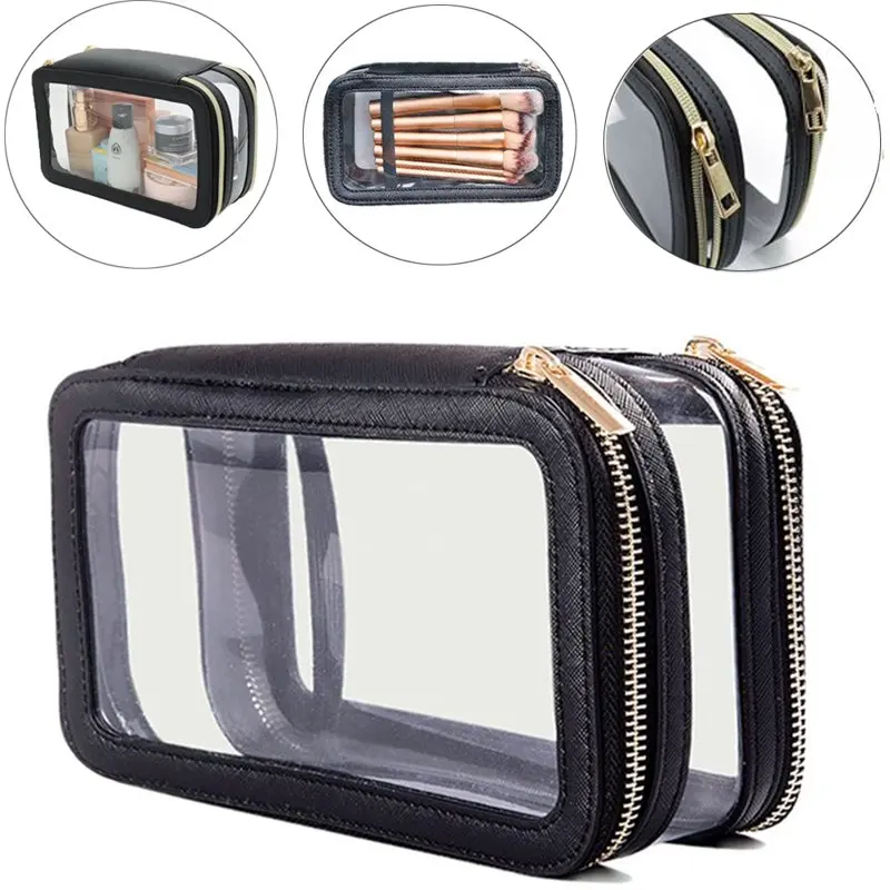 Clear Makeup Bags Travel Makeup Bag Waterproof Cosmetic Bags for Woman with Zipper Black Mountdog