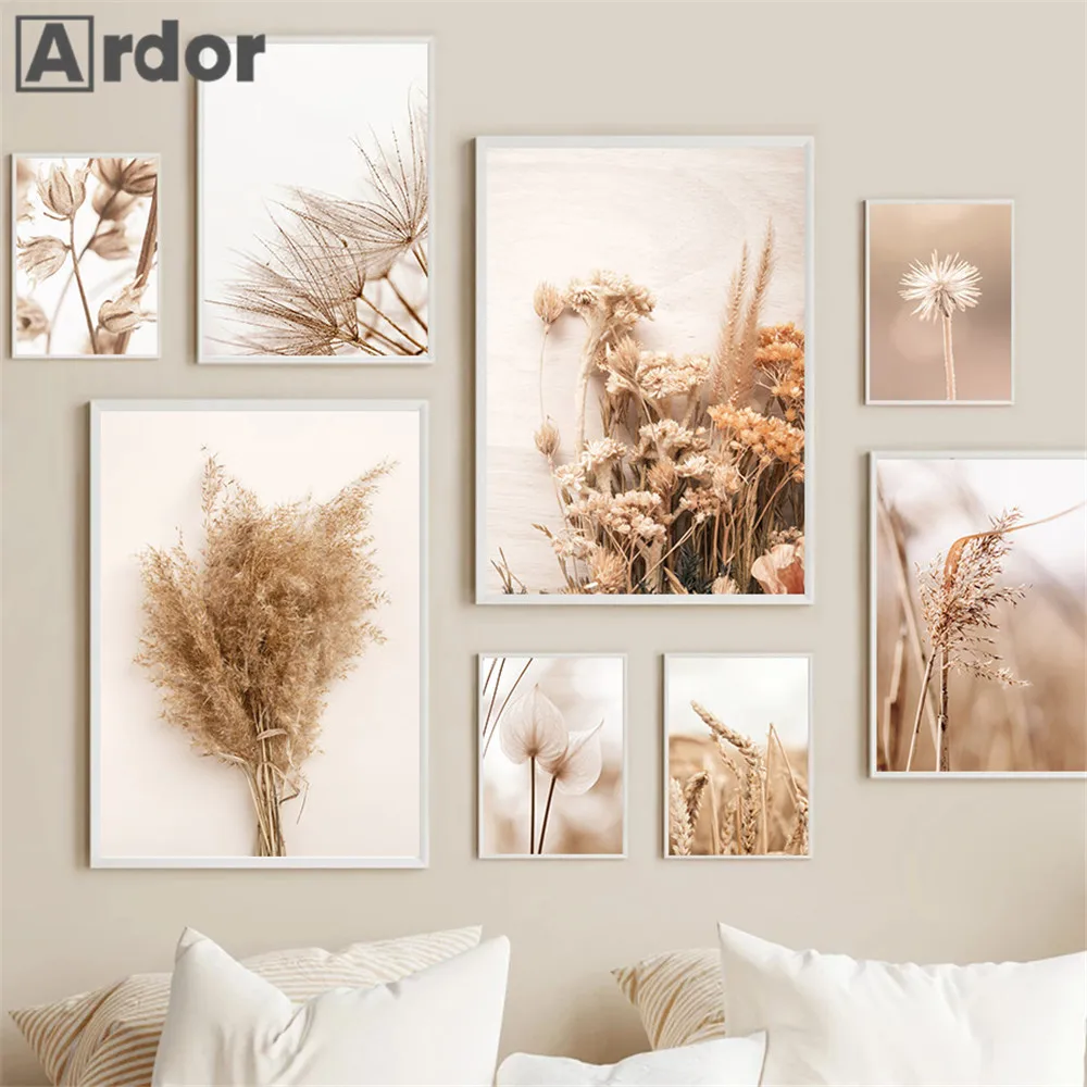 

Beige Plant Hay Flower Wall Art Poster Reed Print Picture Dandelion Canvas Painting Nordic Wall Posters Living Room Home Decor