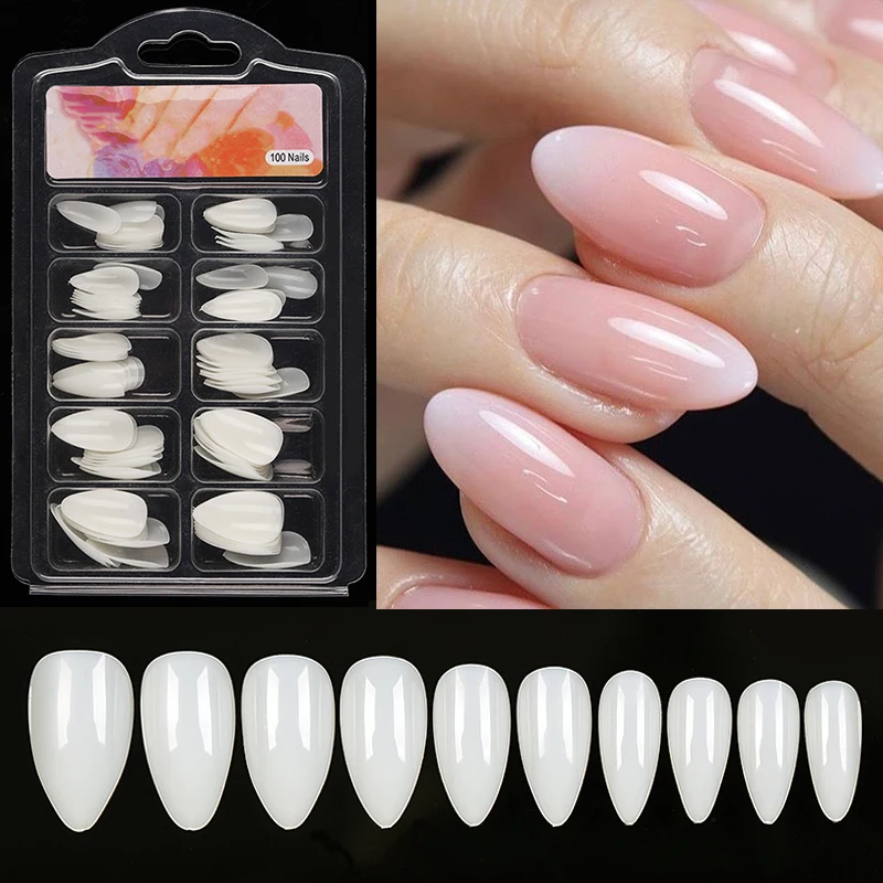 

100pcs/box Natural Transparent False Nails Full Coverage Fake Nail Tips Coffin Almond For Nail Extension Manicures Nail Art Tool