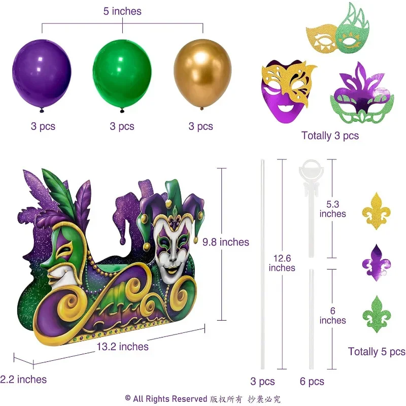 Центральная часть Mardi Gras золотые зеленые фиолетовые воздушные шары маски для