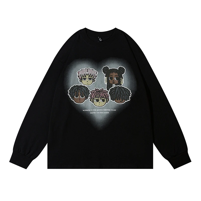 

Cartoon Kids Foam Love Pattern Round Neck Casual Thin Hoodies for Men and Women Autumn Hip Hop Loose Oversized Sweatshirts