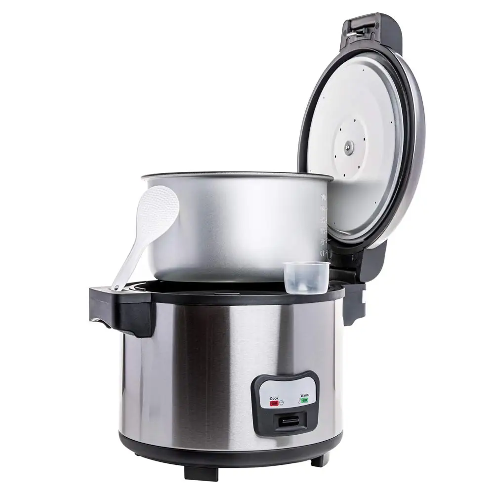 

Rice Cooker and Warmer, 60 Cups Large Cooked (30 Cup Uncooked) Rice with Hinged Lid, Non-Stick Insert Pot, Stainless Steel Exter