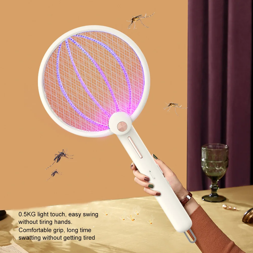 

2-In-1 Foldable Electric Fly Swatter Rechargeable Mosquito Zapper Handheld Mosquito Killer Lamp For Indoor Outdoor With UV Light