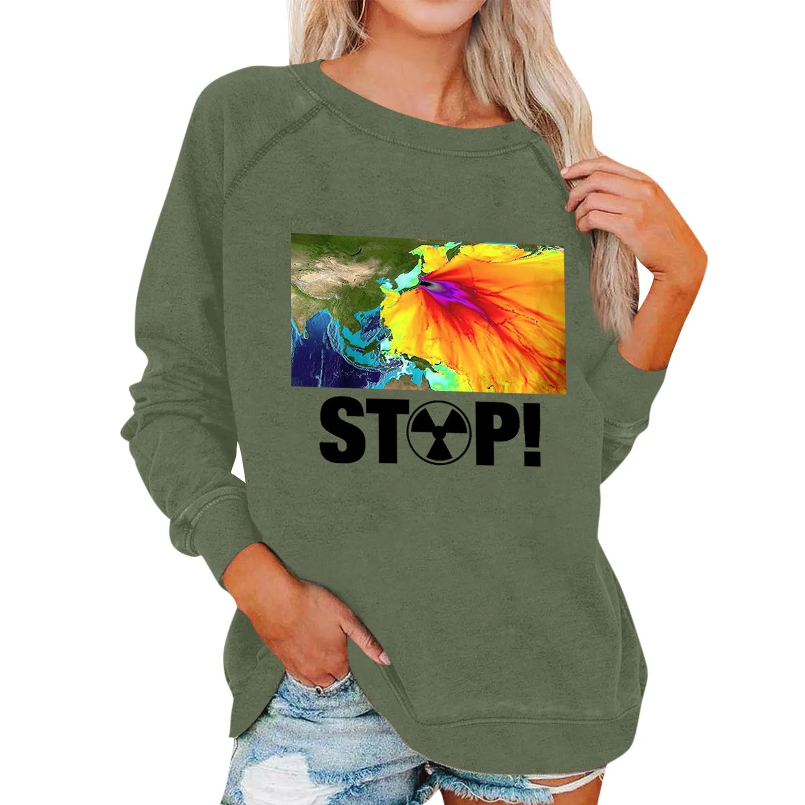 

Женский Повседневный Модный свитшот с длинным рукавом и принтом, пуловер, женский топ, женская одежда