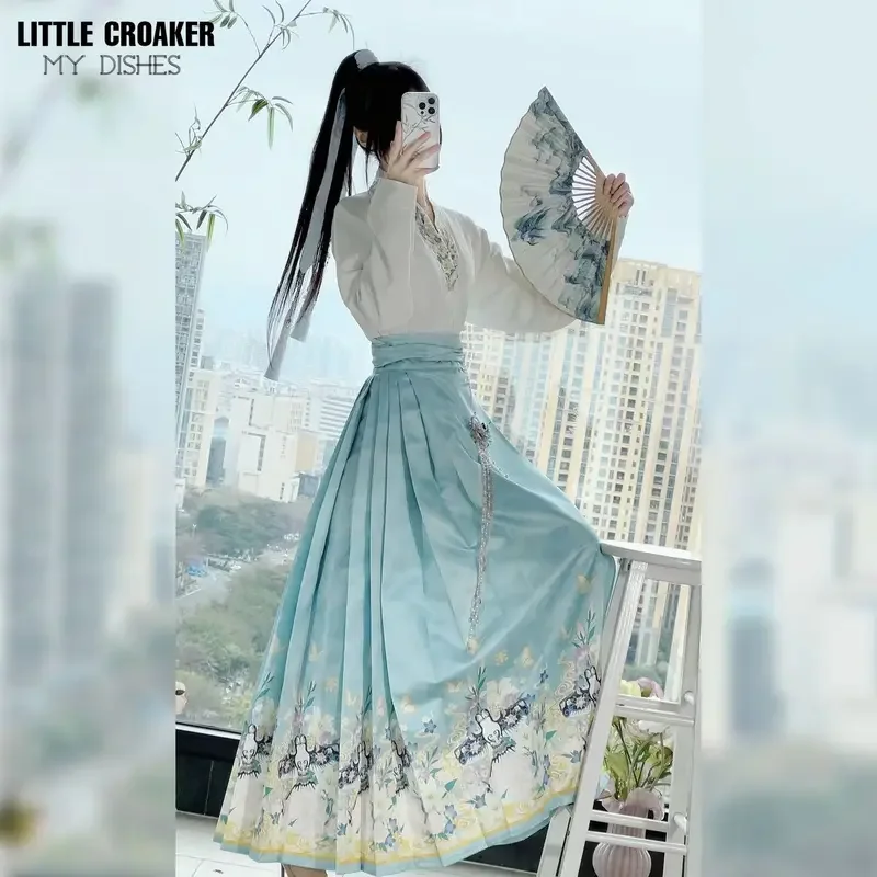 Розово-белая юбка Hanfu с изображением лошади оригинальное традиционное женское