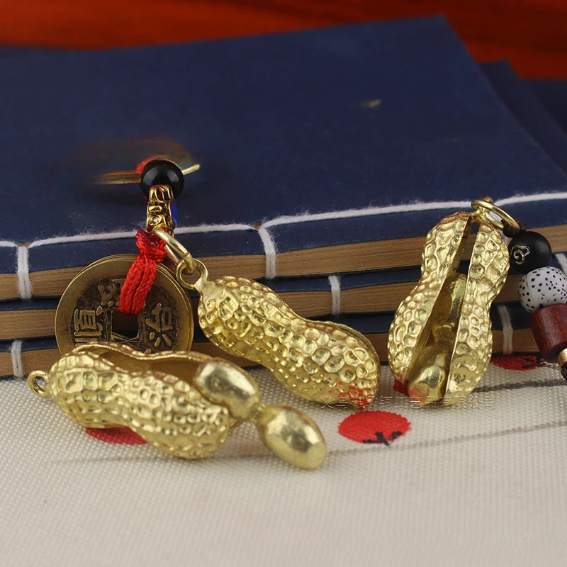 Цепочка из чистой латуни в виде арахиса на удачу брелок для автомобильного ключа