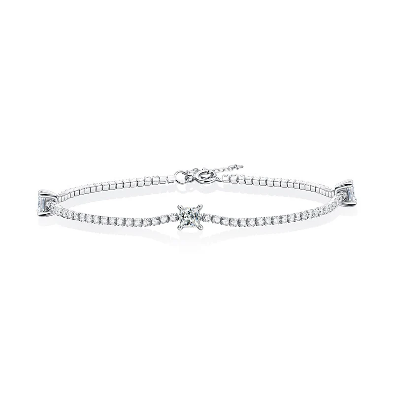 

1.5ct Princess Cut Moissanite Tennis Bracelet Women 925 Sterling Silver Chain Charm Bracelets Bangle Platinum Plate Pass Tester