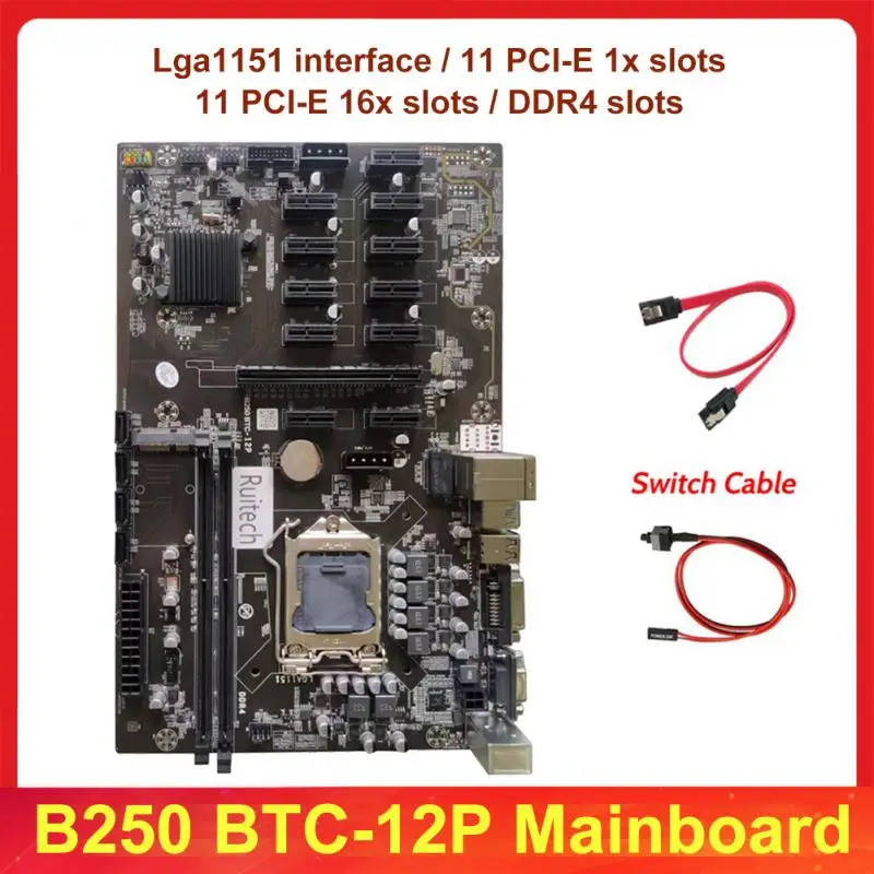 

Материнская плата для майнинга B250, 12X PCIE в разъем для графической карты USB3.0, LGA1151, поддерживает DDR4, DIMM RAM, ETH, материнская плата для майнинга